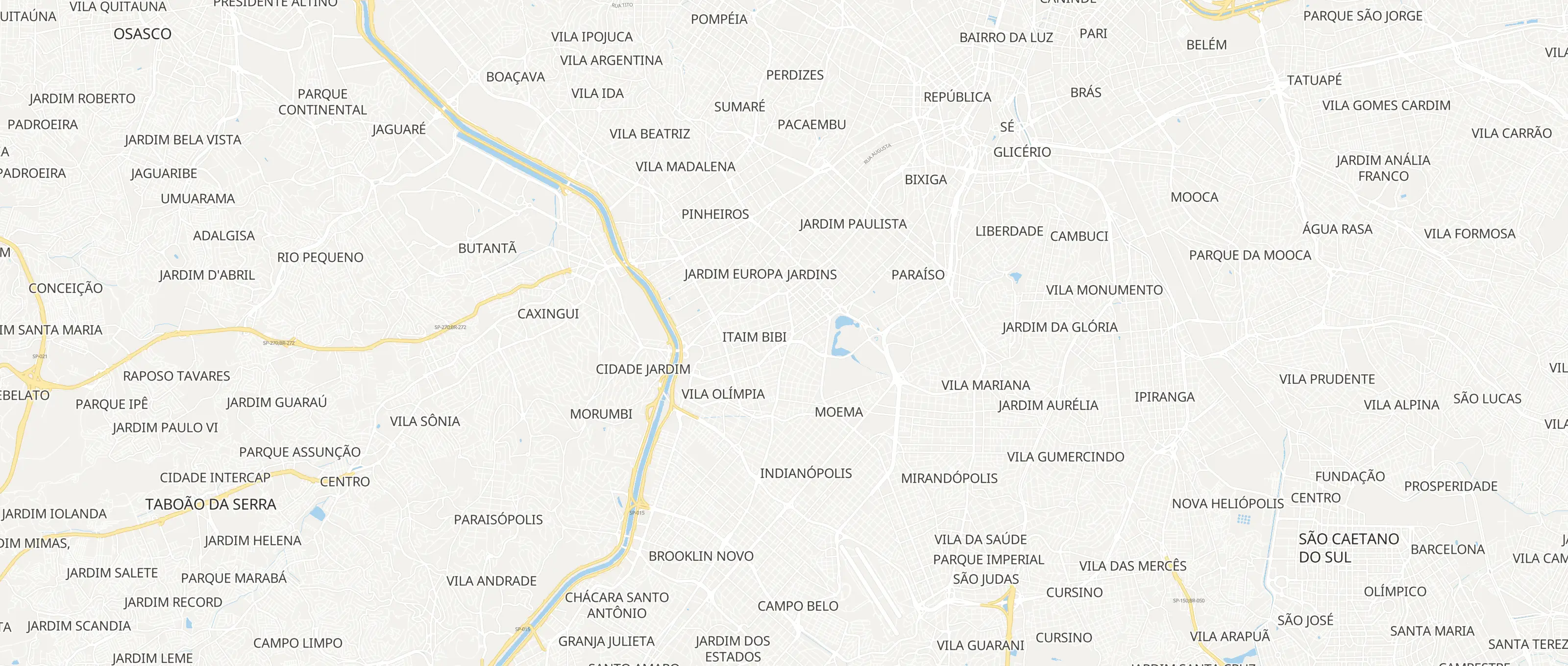 Mapa de São Paulo com a localização dos 30 empreendimentos da carteira.